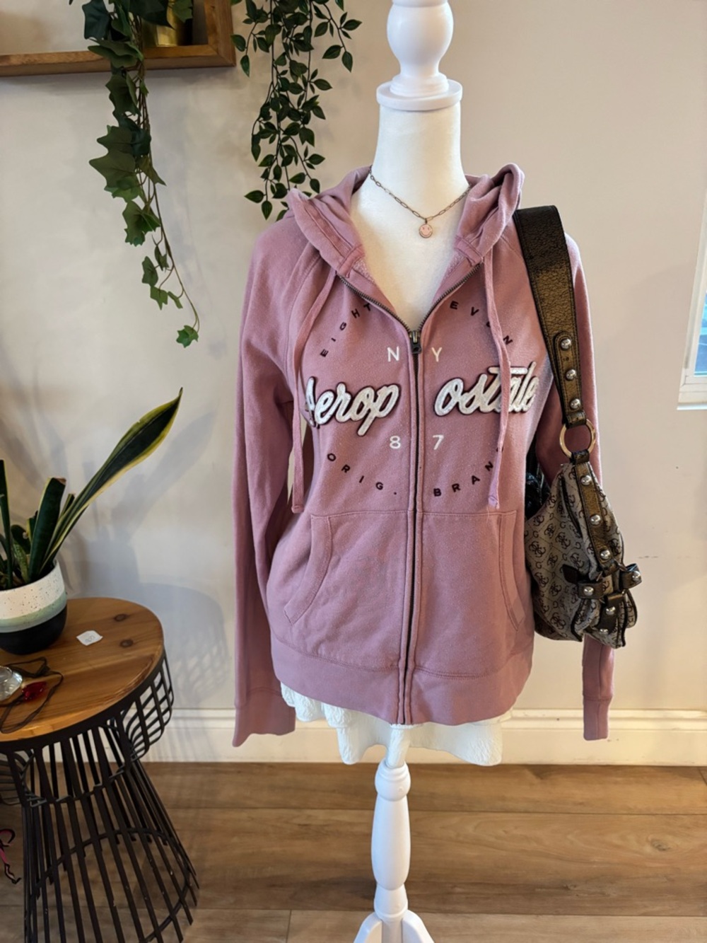 Aeropostale Mauve Zip-Up Hooded Sweatshirt